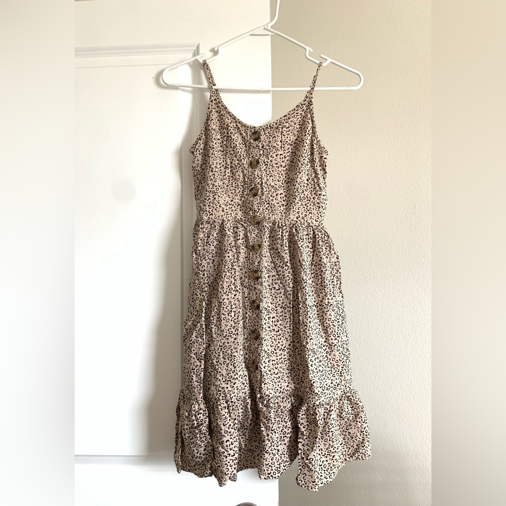 Cheetah Print Ruffled Spaghetti Striped Dress - Picture 2 of 4